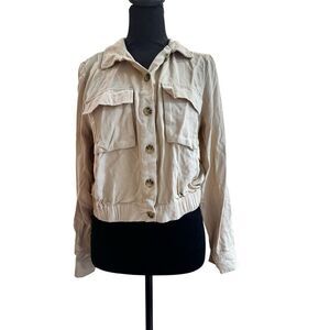 Common Stitch Utility Jacket Shirt Medium Beige Button Front Lightweight